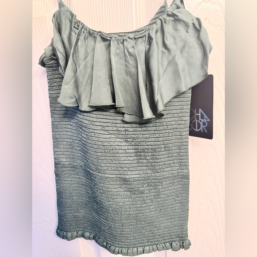 Chaser Brand Smocked Ruffle Cami Top in Sage Green - Size M